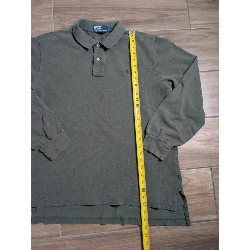 Polo Ralph Lauren Men's Large Olive Green Long Sleeve Polo Shirt Purple Pony
